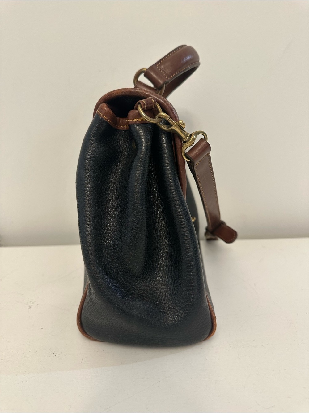 Vintage Coach  Navy Brown Leather Top Handle Bag - Picture 4 of 9